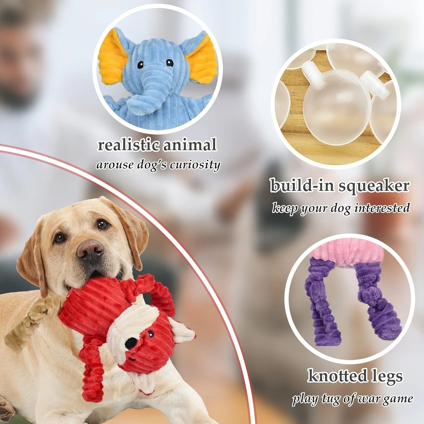 Interactive Cartoon Pet Plush Toy Bundle – 5-Piece Durable Squeaker Toy Set