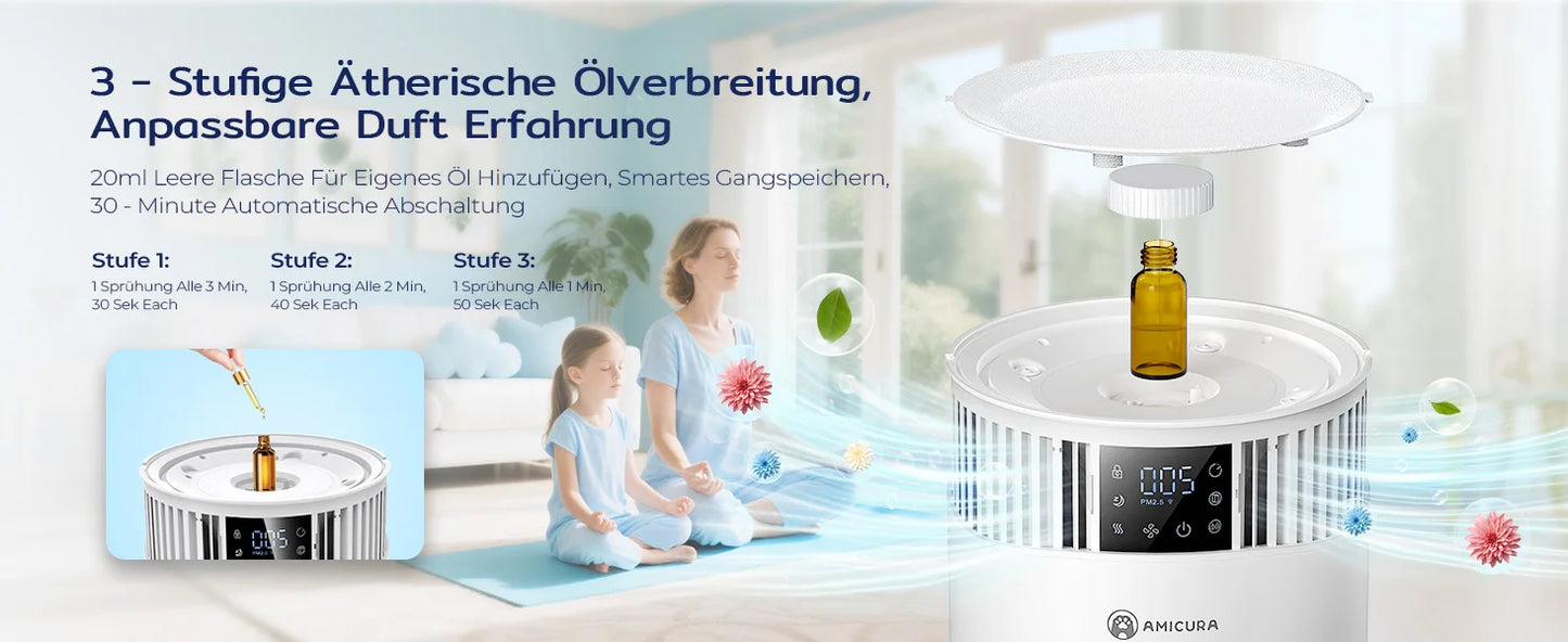 myPawbloom Amicura P2 air purifier for pet allergy sufferers, compact device with filters to improve indoor air quality