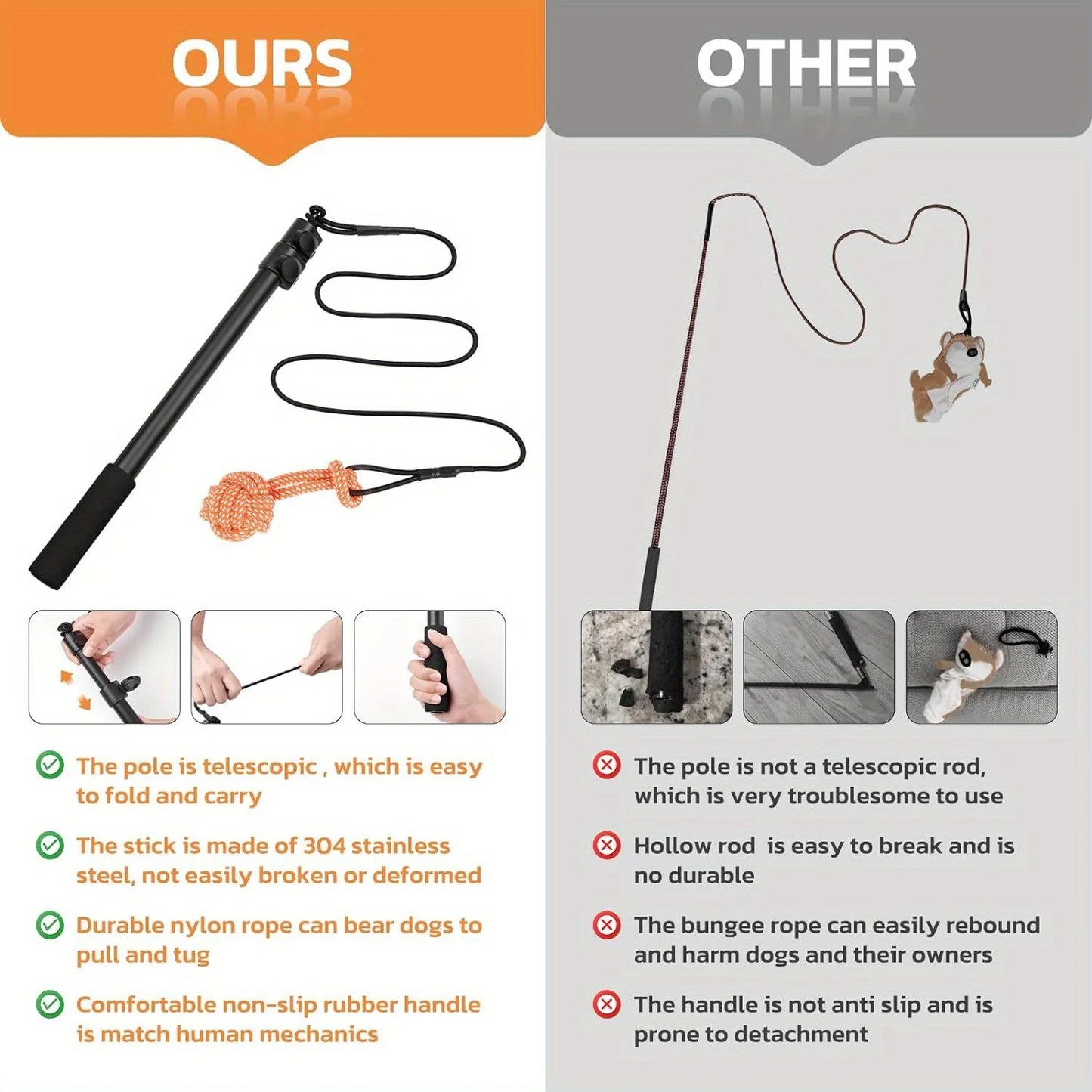 Extendable Pet Chase & Tug Wand – Outdoor Agility Training Exercise Pole