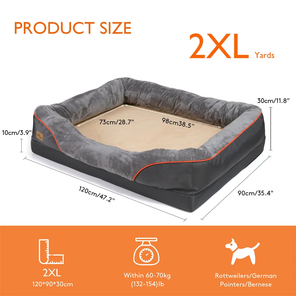 Large orthopedic dog bed with memory foam and removable cover by mypawbloom, showing plush surface and supportive design.