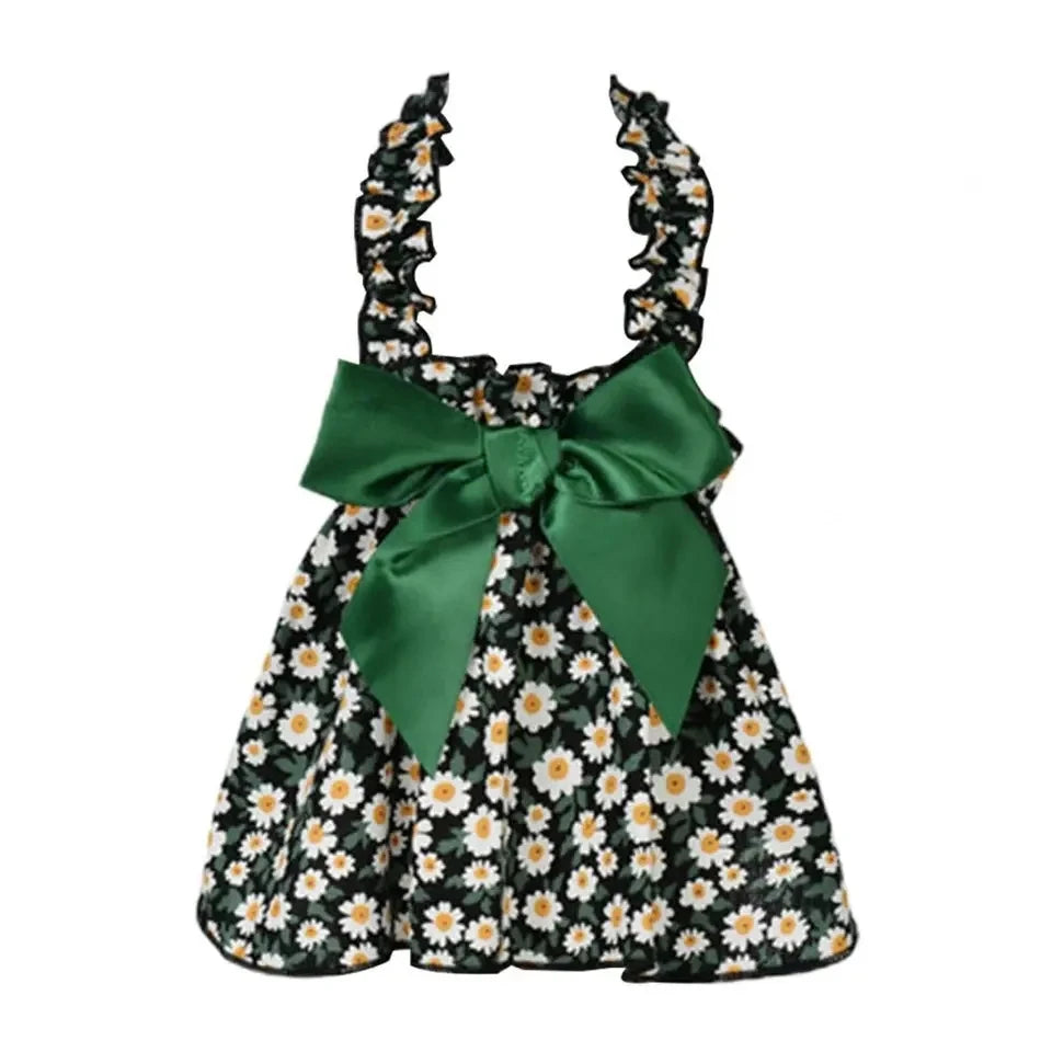 Sleeveless Cyan Flower Slim Style For Small Cat/Dog
