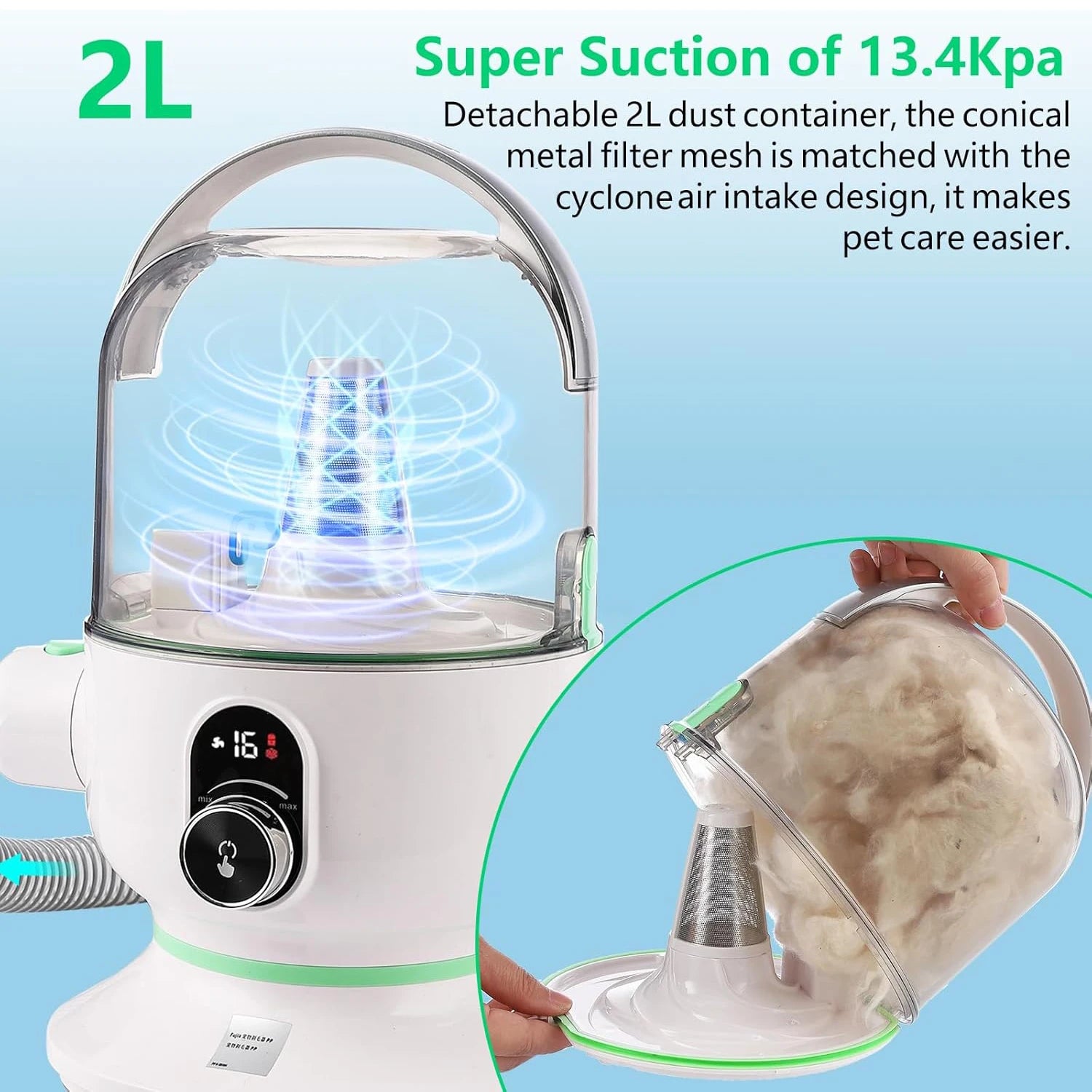 Mypawbloom pet grooming kit with 2L vacuum in a sleek design, includes grooming tools and vacuum for easy pet cleaning.