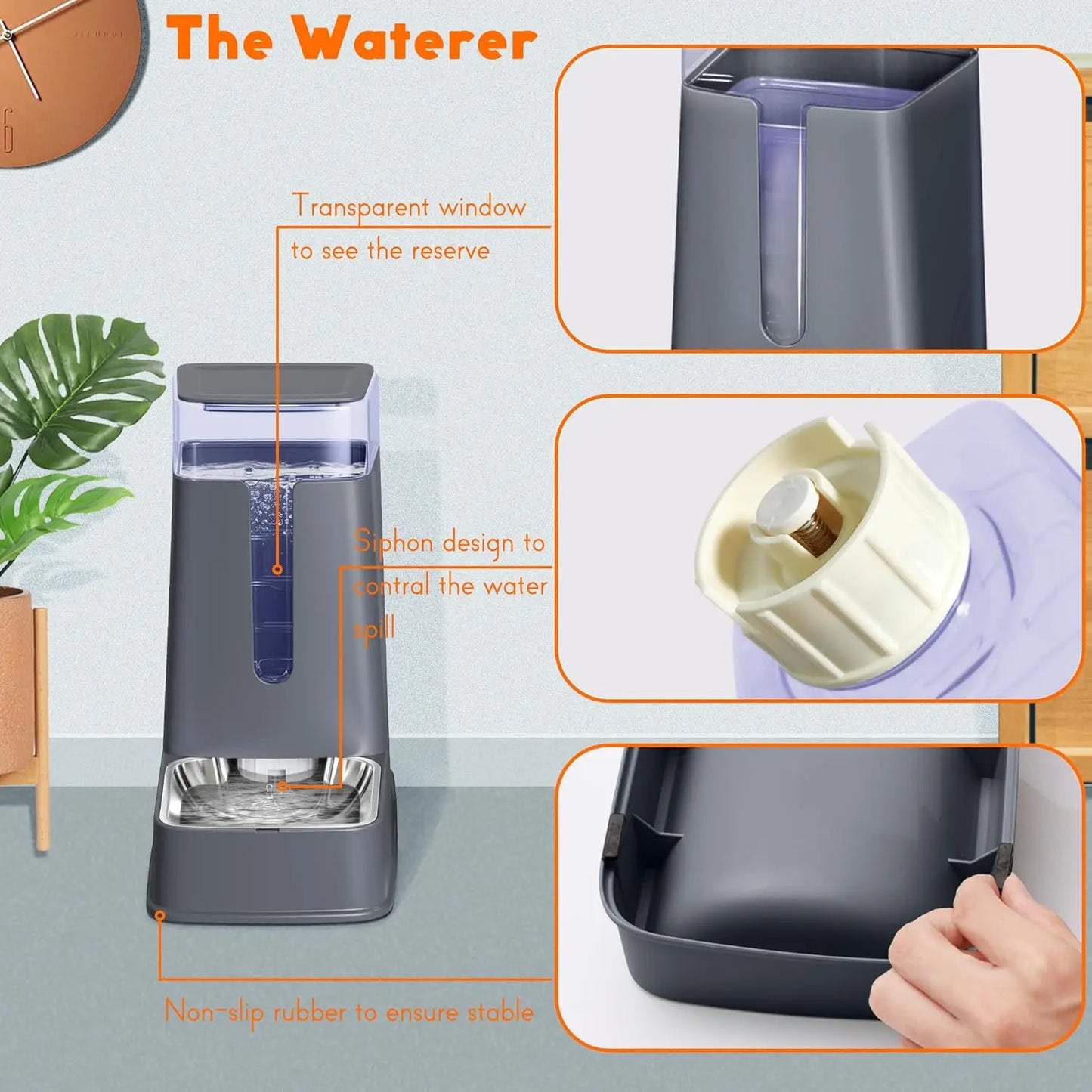 Automatic Pet Feeder and Water Dispenser Set with Stainless Steel Bowls
