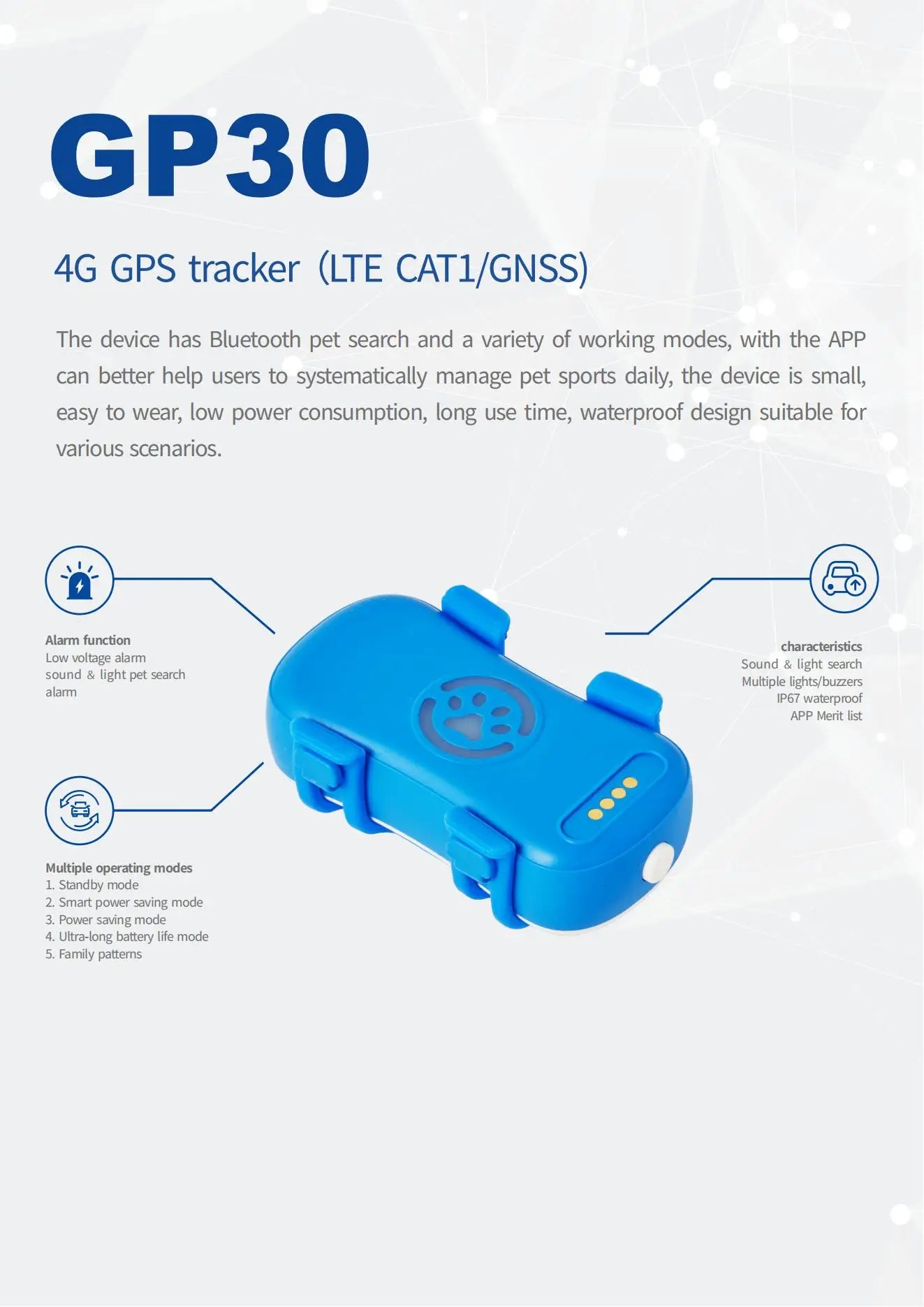 GPS pet tracker for dogs and cats by mypawbloom, featuring built-in IoT SIM and WiFi tracking for reliable location monitoring.