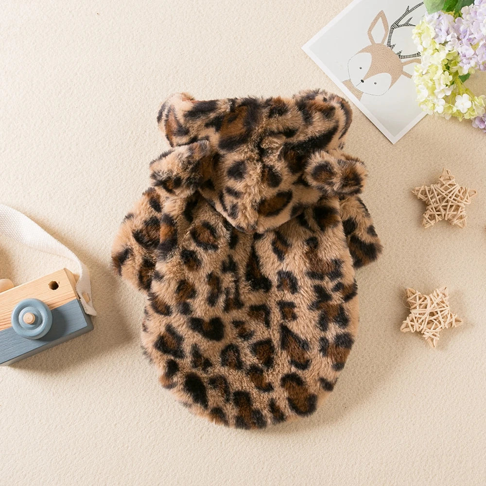 Warm Fleece Dog Hoodie Leopard Coat