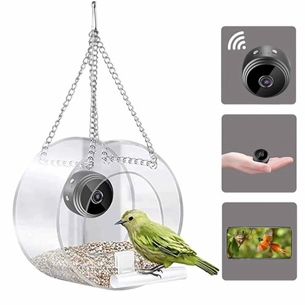 Smart Bird House Pet Feeder Transparent with Camera