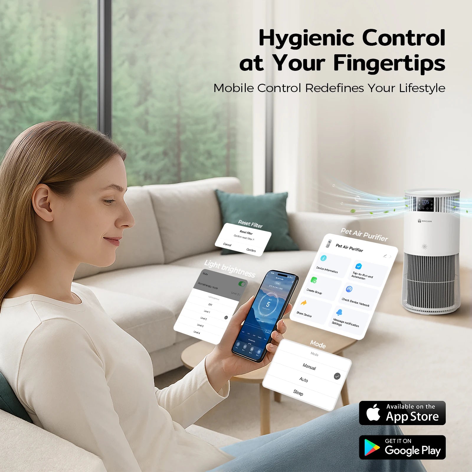 mypawbloom Amicura P2 air purifier for pet allergy sufferers, compact device with air filter to reduce pet dander and allergens
