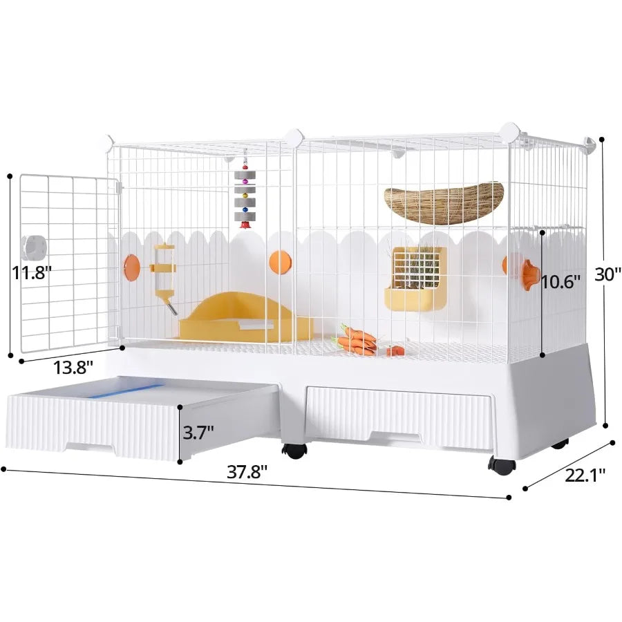 Large Indoor Cage with Elevated Loft Design for Small Pets