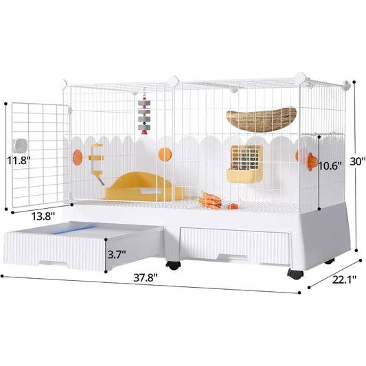 Large Indoor Cage with Elevated Loft Design for Small Pets