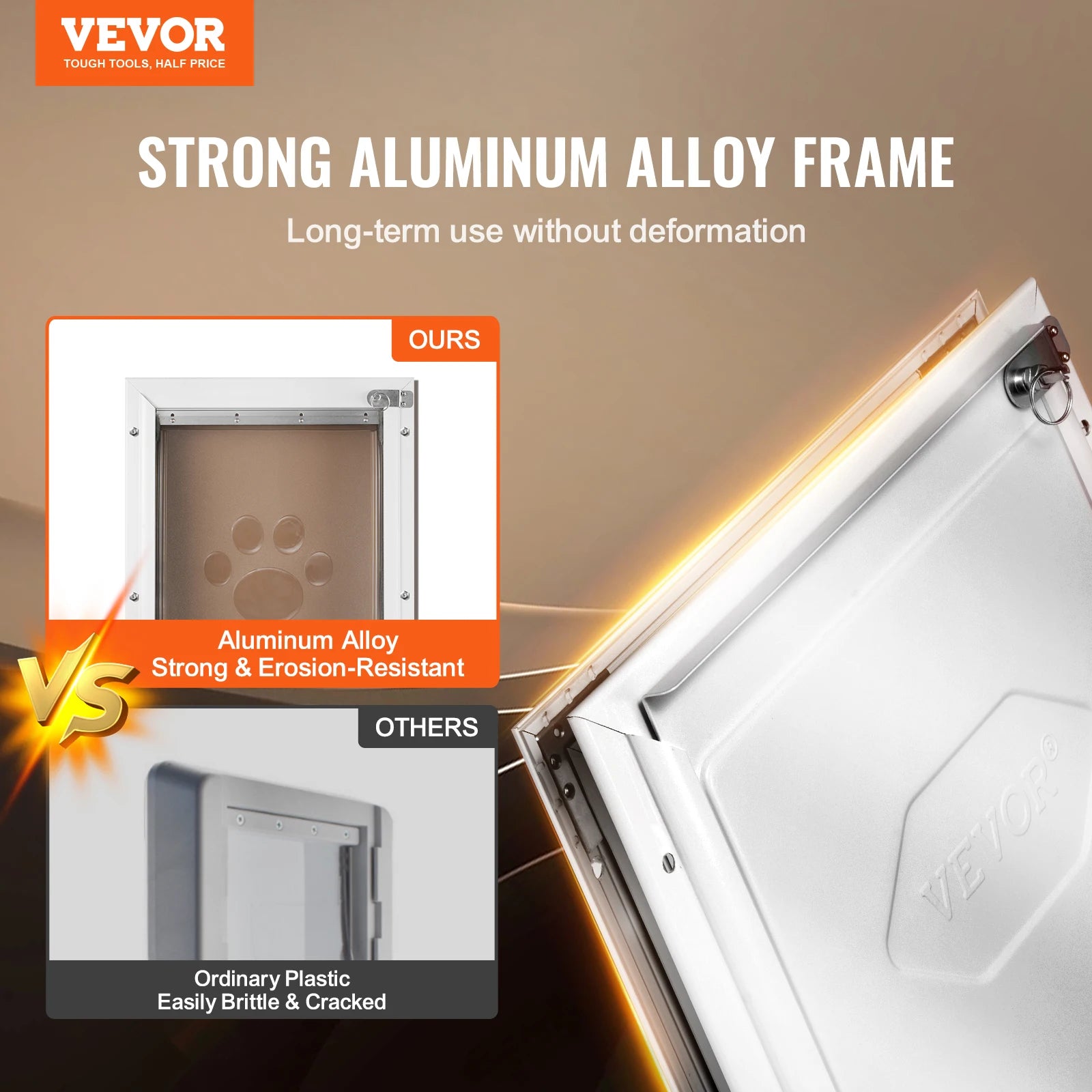 Weatherproof aluminum pet door with lock and flap system by mypawbloom, showing the secure frame and durable flap in outdoor setting.