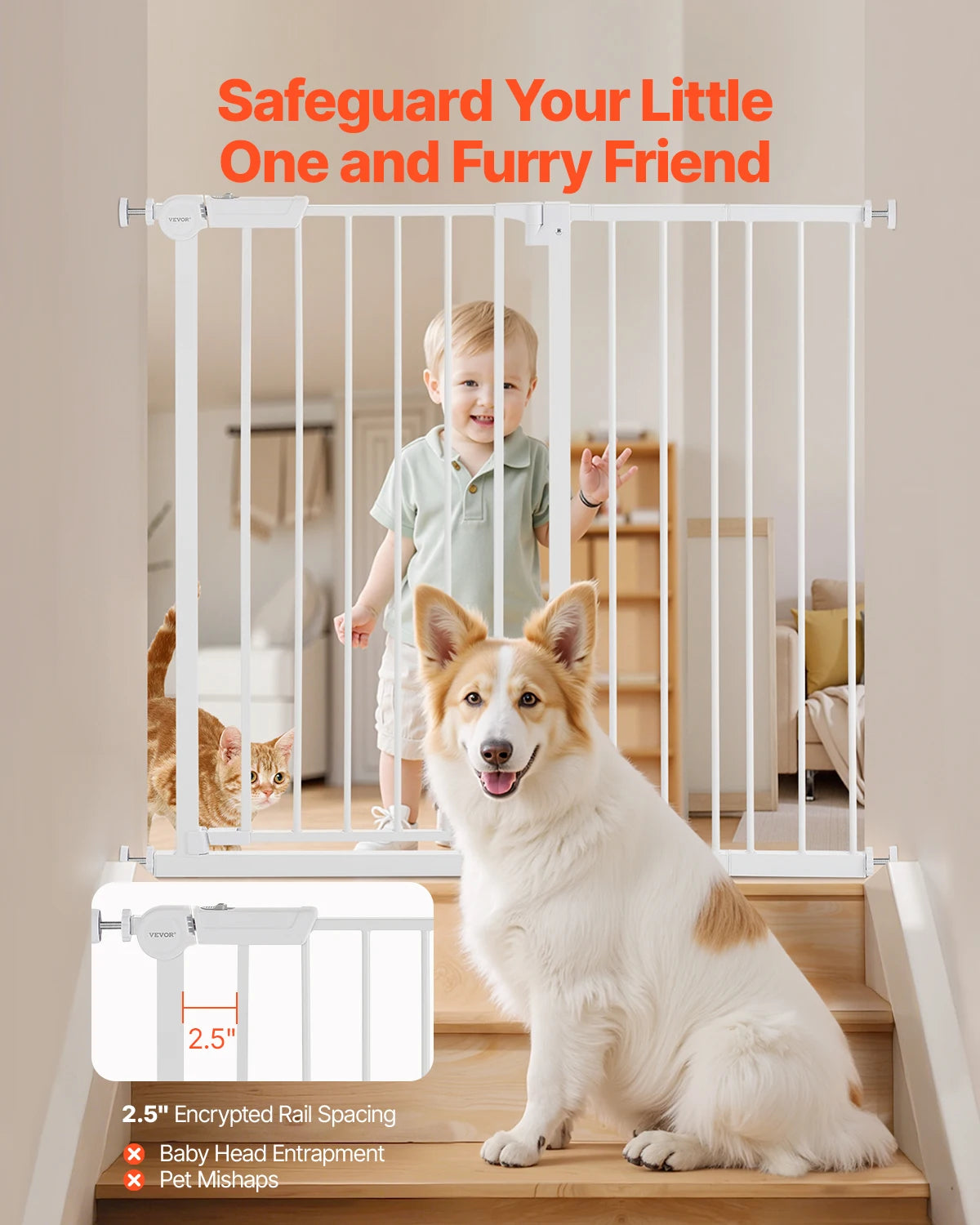 Mypawbloom wooden dog gate, 28/30/36 inches high, with easy step walk-thru design, suitable for pet safety and home barriers