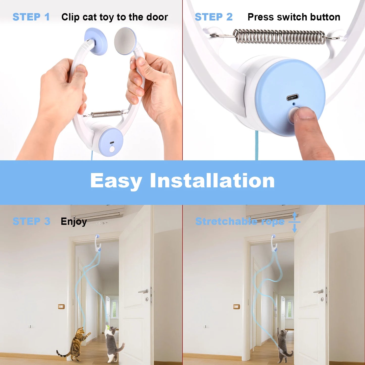Electric door hanging cat toy by mypawbloom, featuring interactive movement to entertain cats.