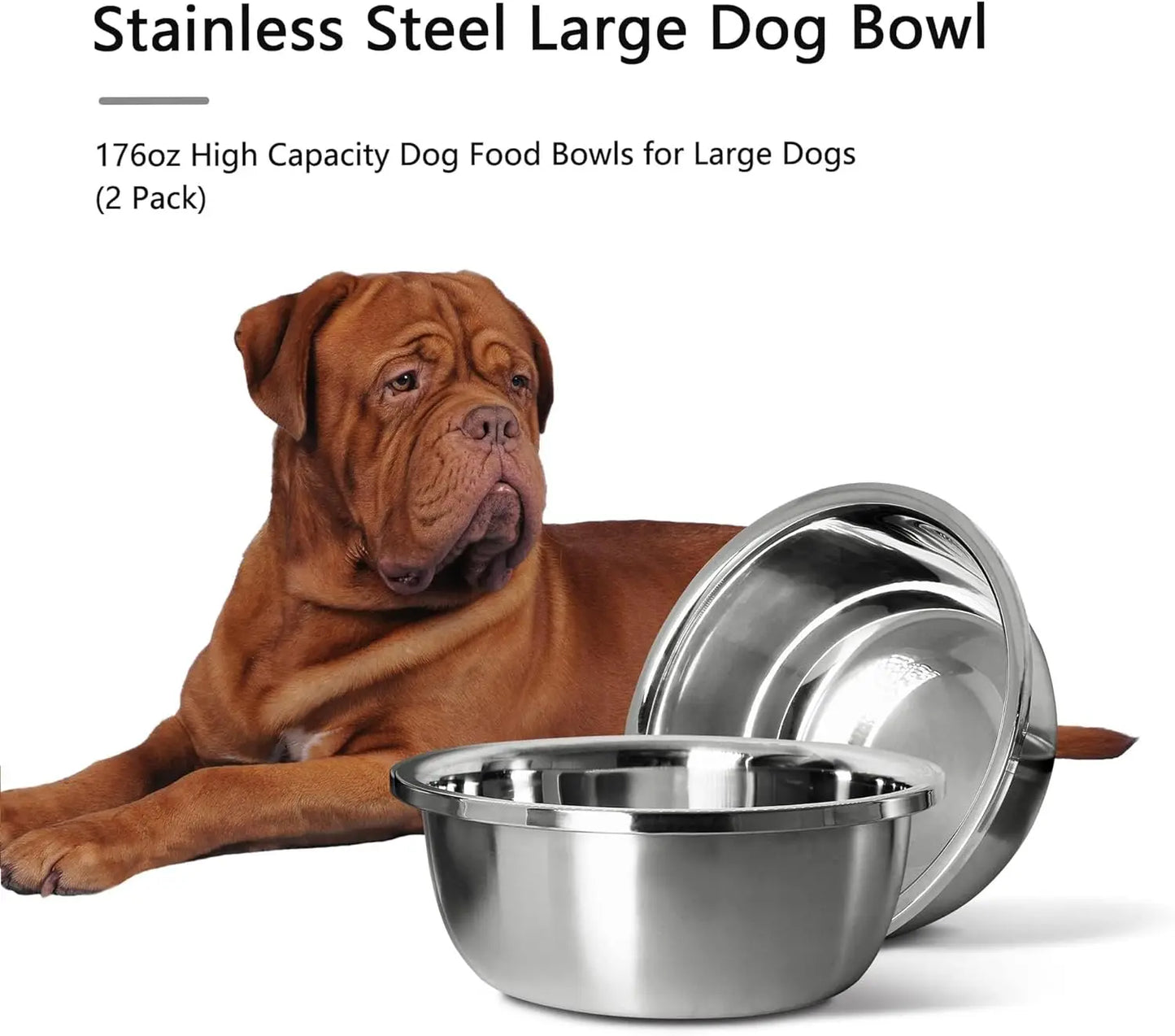 Large stainless steel dog bowls by mypawbloom, set of 2, high capacity 176 oz food and water bowls, BPA-free and heavy duty