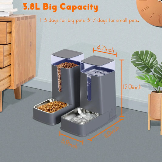 Automatic Pet Feeder and Water Dispenser Set with Stainless Steel Bowls