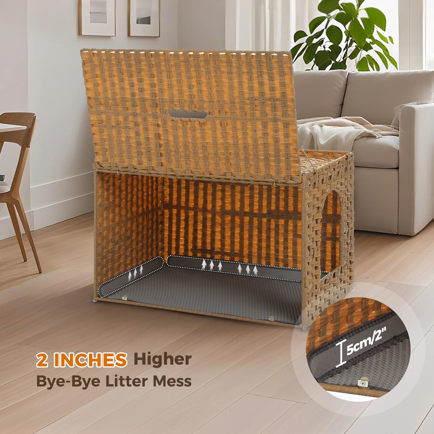 Rattan cat litter box enclosure by mypawbloom with taller doorway for easy access and stylish home pet decor
