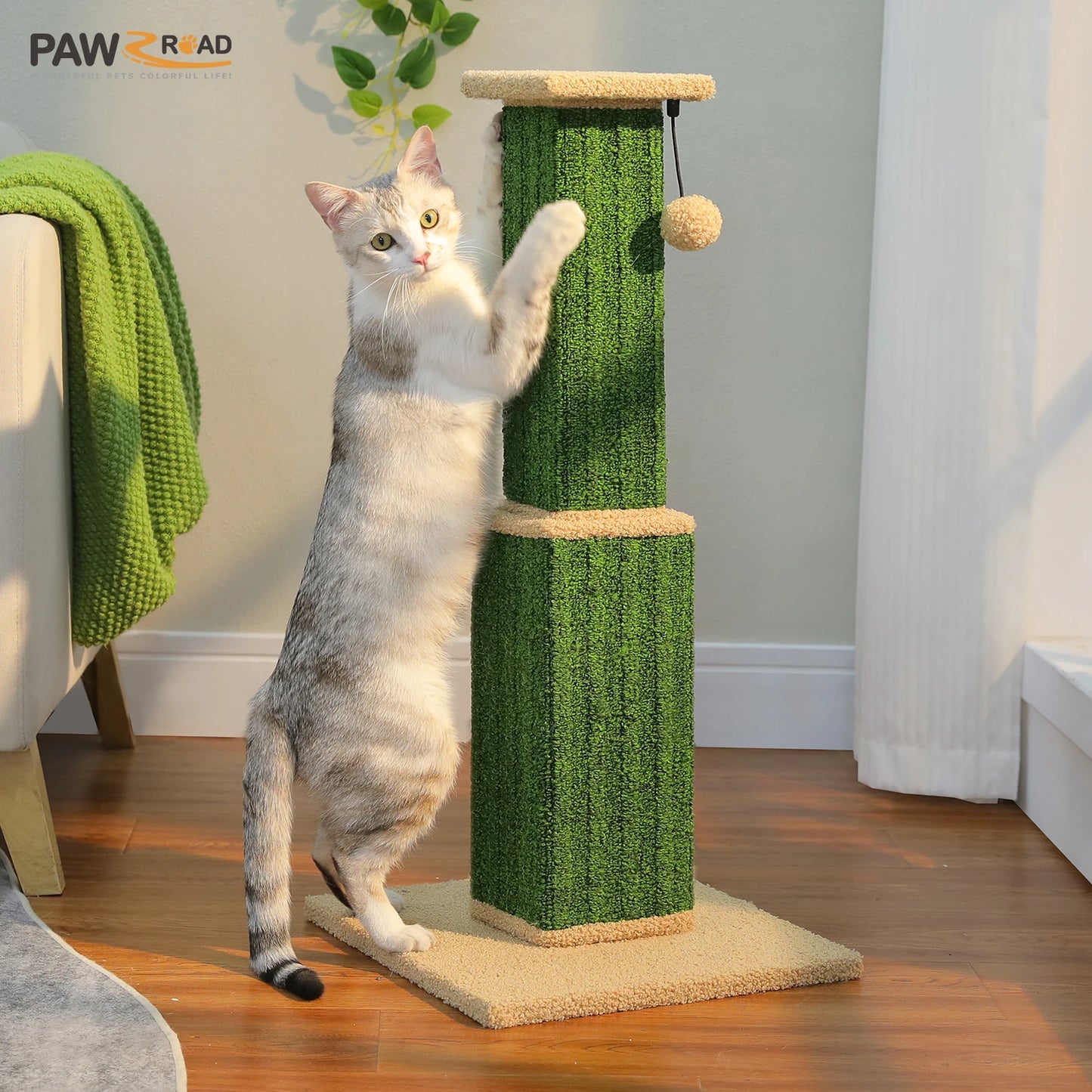 Large mypawbloom cat scratching post with sisal rope and cozy resting area for cats to scratch and relax.