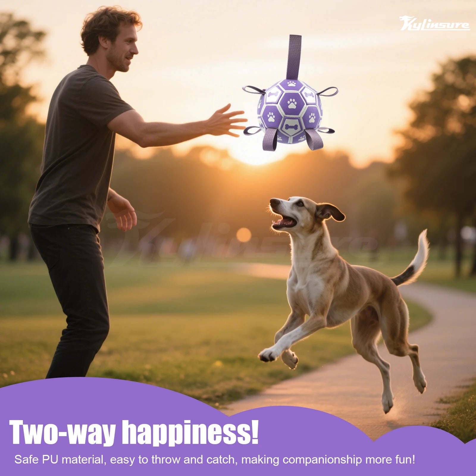 MyPawbloom dog soccer ball with straps, interactive dog toy designed for active play and outdoor fun for dogs.