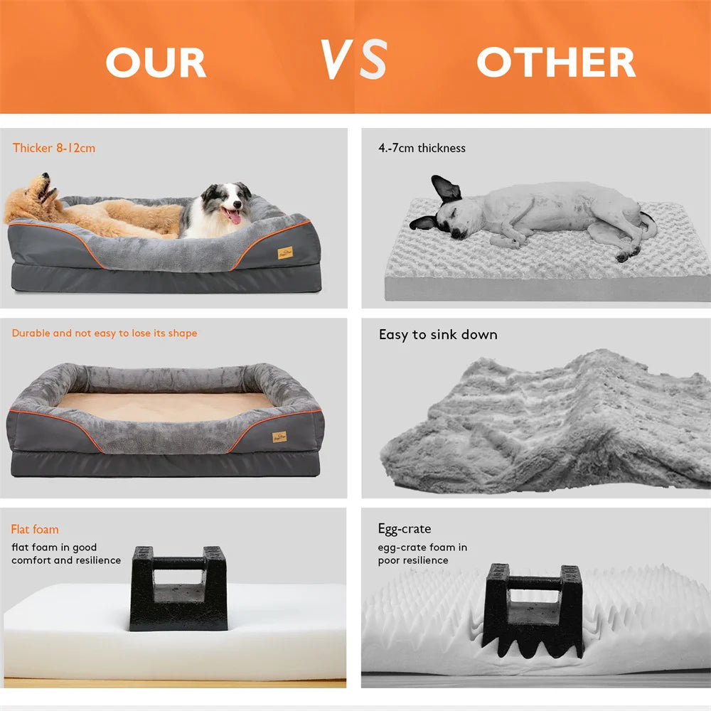 Large orthopedic dog bed with memory foam and removable cover by mypawbloom, showing soft, plush surface and supportive design.