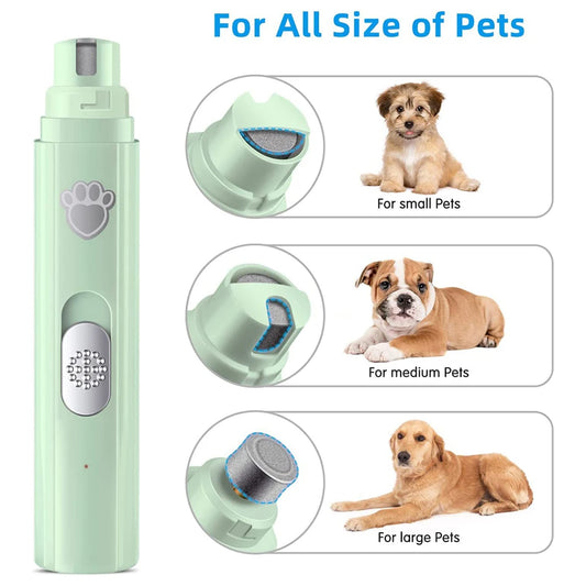 mypawbloom electric dog nail grinder with USB rechargeable design and LED light, showing the compact grooming tool for pets