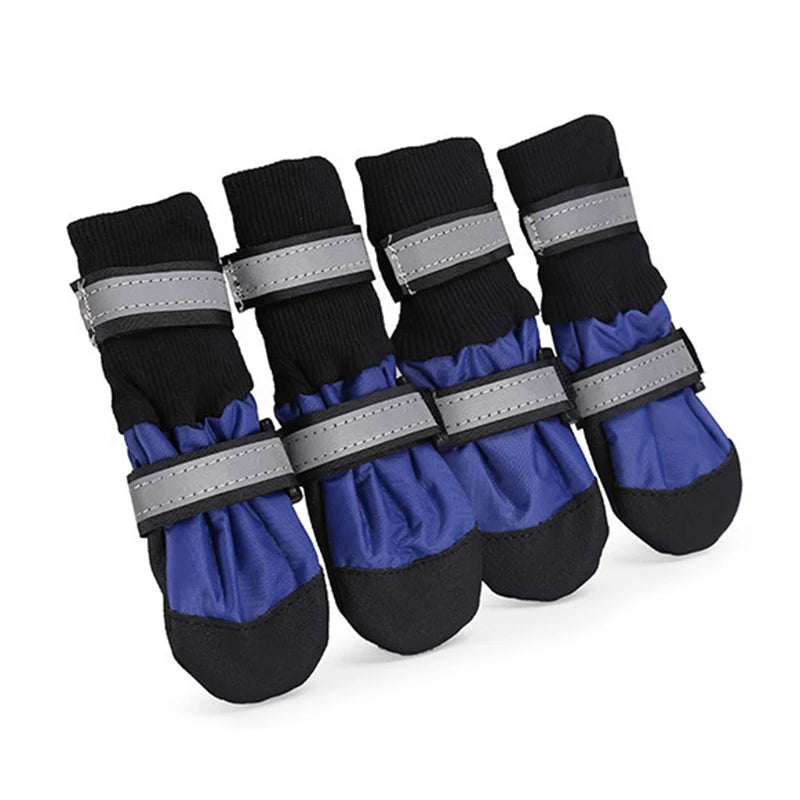 Waterproof anti-slip high shoes for large and medium dogs in camouflage by mypawbloom, showing the shoes on a dog’s paws.