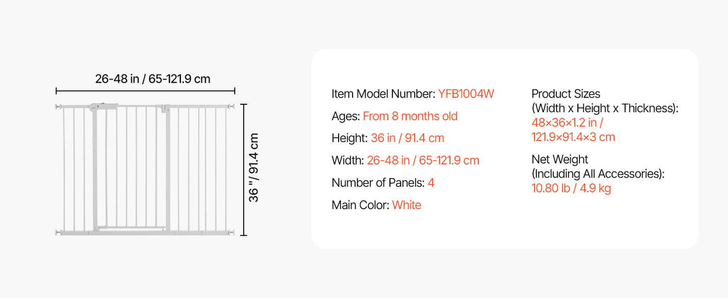 Mypawbloom baby gate in 28/30/36 inch height with easy step walk-through design, suitable for pets and children.