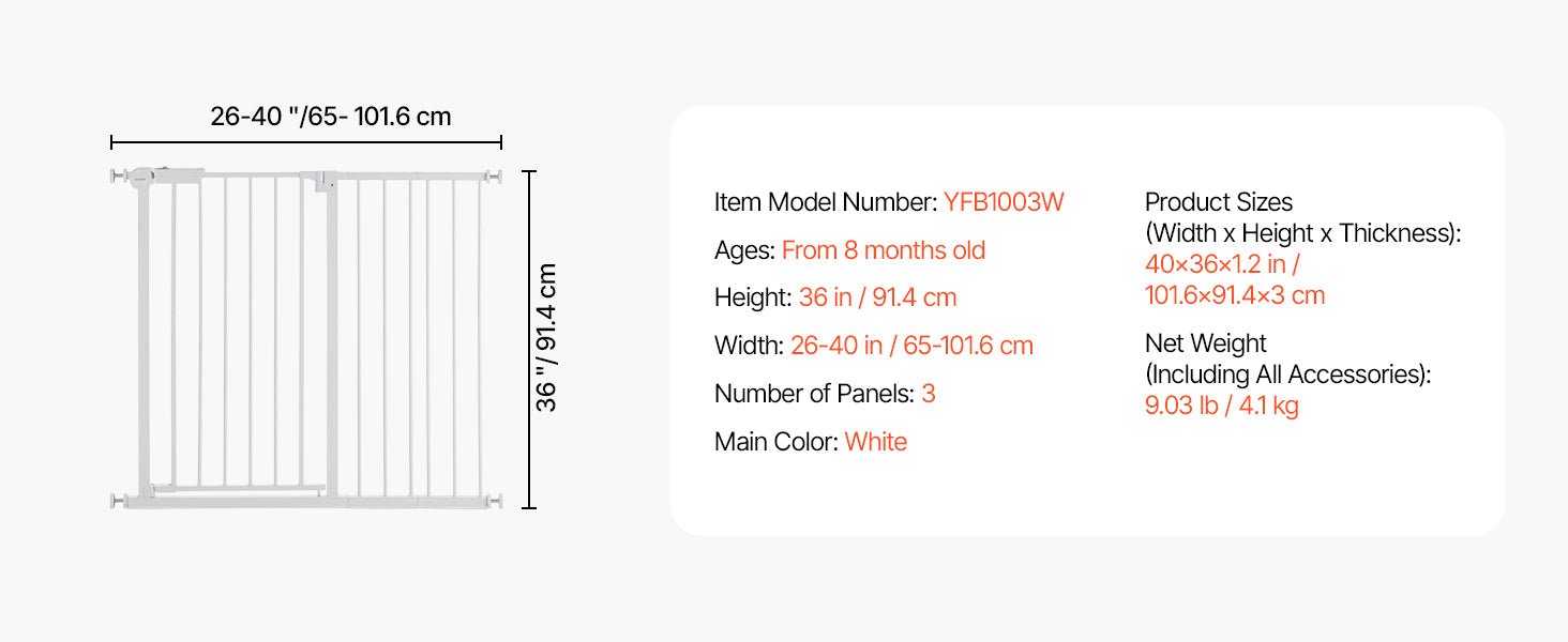 Mypawbloom baby gate with 28, 30, or 36-inch height, easy step walk-thru design, sturdy safety barrier for pets and children