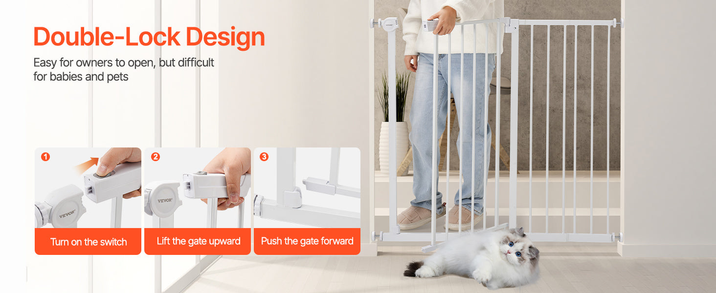 Mypawbloom baby gate, 28-36 inches high, easy step walk-through design with secure locking, suitable for pet and child safety.