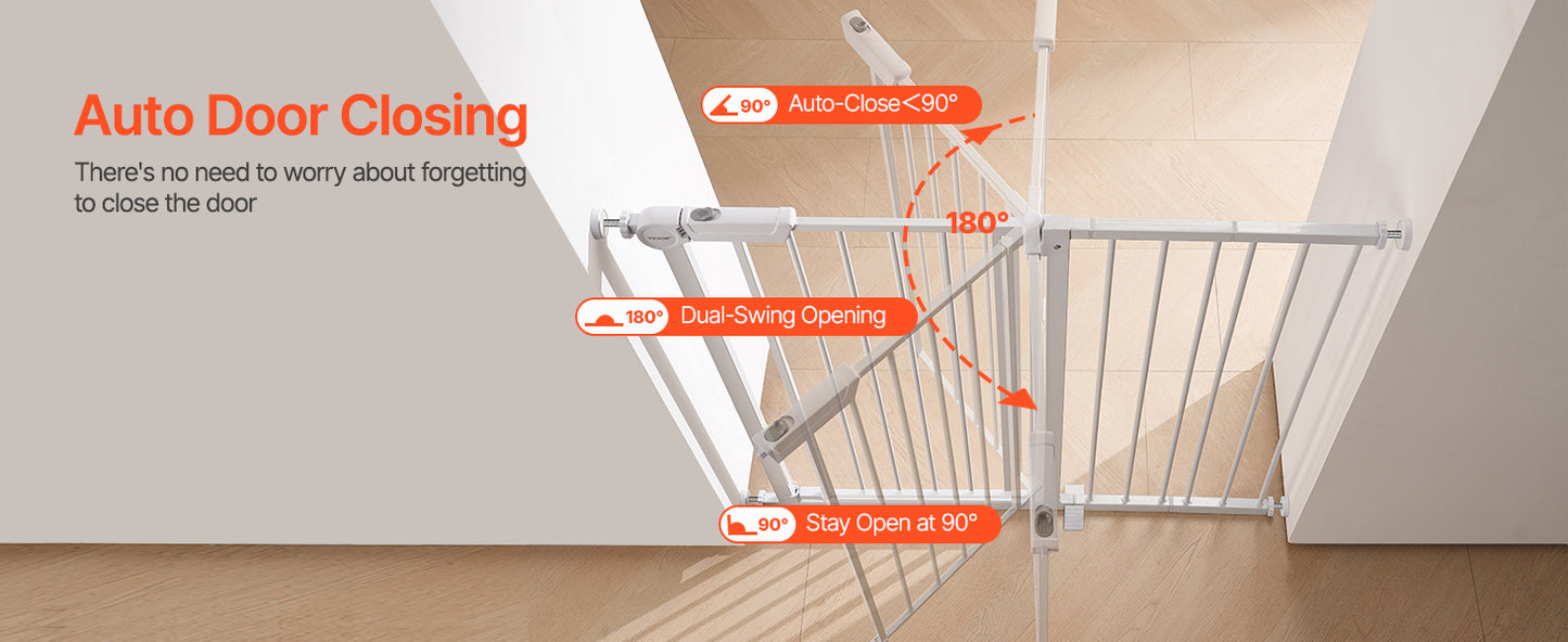 Mypawbloom baby gate, 28/30/36 inches high, easy step walk-thru design, made of durable metal with safety locking feature.