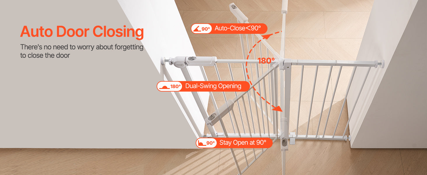 Mypawbloom baby gate, 28/30/36 inches high, easy step walk-thru design, made of durable metal with safety locking feature.