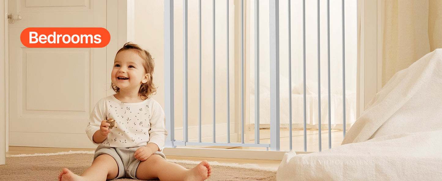 Mypawbloom walk-thru baby gate in 28-36 inch height with easy step design, suitable for controlling pets and children.