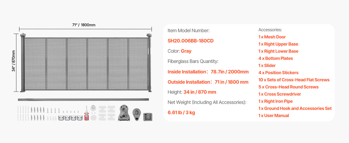 Foldable mesh dog gate in black, 34 inches tall, from mypawbloom, with adjustable retractable sides for easy setup and safety.