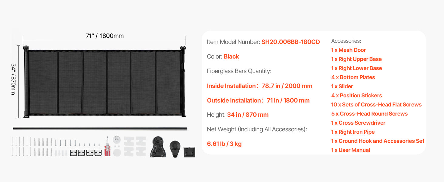 Foldable retractable mesh dog gate by mypawbloom, 55/71/110-inch adjustable size, with a 34-inch height for pet barriers.