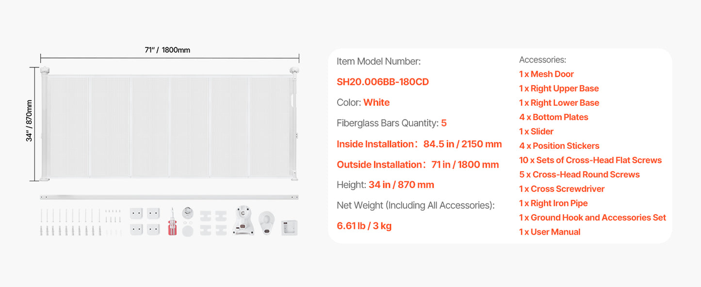 Foldable retractable mesh gate by mypawbloom, 55/71/110-inch adjustable dog gate with 34-inch height, in a folded position.