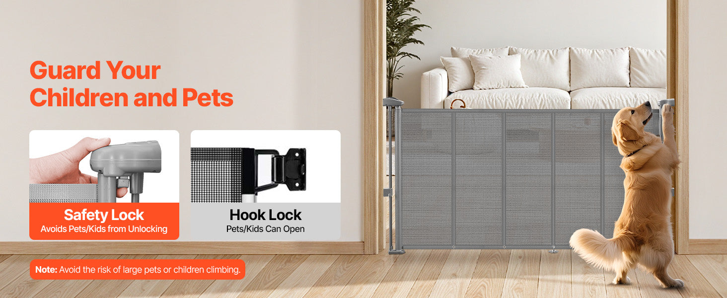 Foldable mesh dog gate by mypawbloom, 55/71/110 inches retractable mesh gate with 34-inch height, in a folded position.